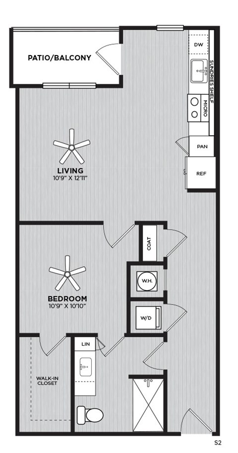 Floor plan for studio, 1 bath, 797 sqft
